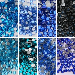 SS6-S30 Hotsale Flatbase Blue Series Glass Round Rhinestones Nail Art Glitter Crystal Strass For Crafts Garment Accessories