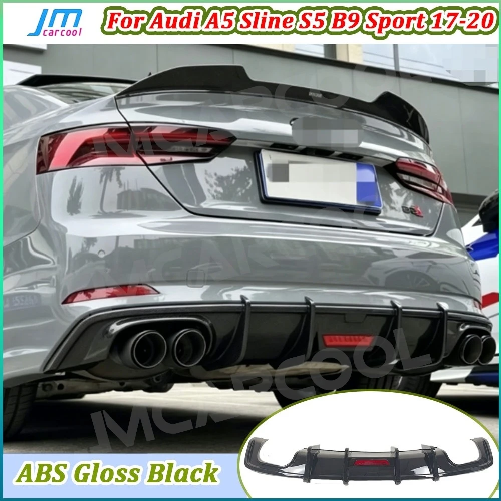 Glänzend Schwarzer Heckdiffusor Spoiler mit Leuchte für Audi A5 Sline S5 B9 Sport 2017-2020 Heckdiffusor Carbon-Look ABS