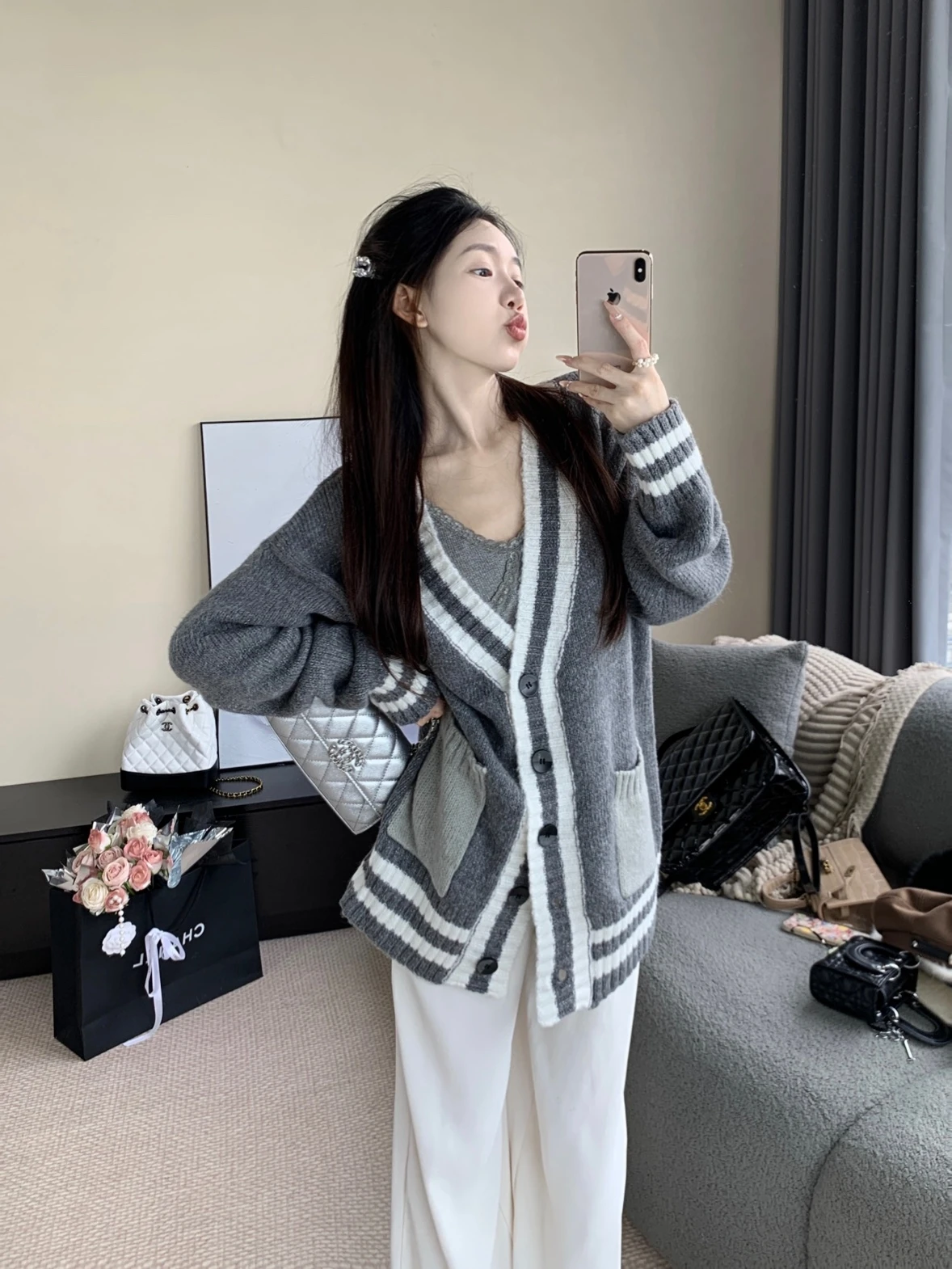 

Вязаный кардиган Lazy Sle большого размера, осенне-зимний, с V-образным вырезом, средней длины, верхняя одежда для полных женщин