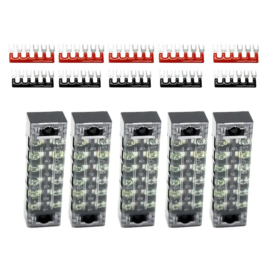 5 Sets 600V 15A 2 Rows 6 Positions Screw Wire Terminal Strip Barrier Blocks