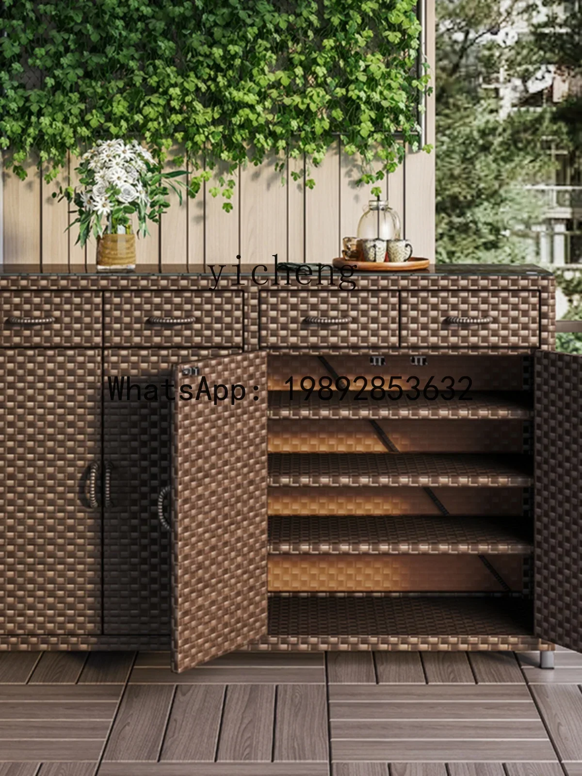 

outdoor rattan locker waterproof shoe cabinet storage sundries large capacity restaurant storage cabinet