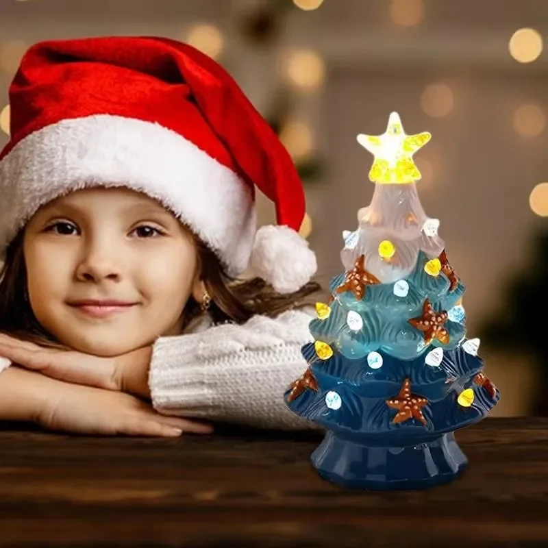 เซรามิคต้นคริสต์มาส LED โคมไฟต้นไม้ Christmas Tree Night Light สําหรับข้างเตียงเซรามิคปลาดาว Christmas Tree Night Light Decor