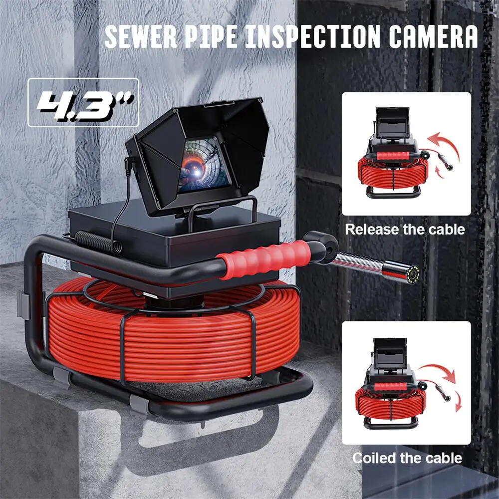 10M Sewer Pipe Inspection Camera IP68 Drain Sewer Pipeline Industrial Endoscope with 4.3 Monitor