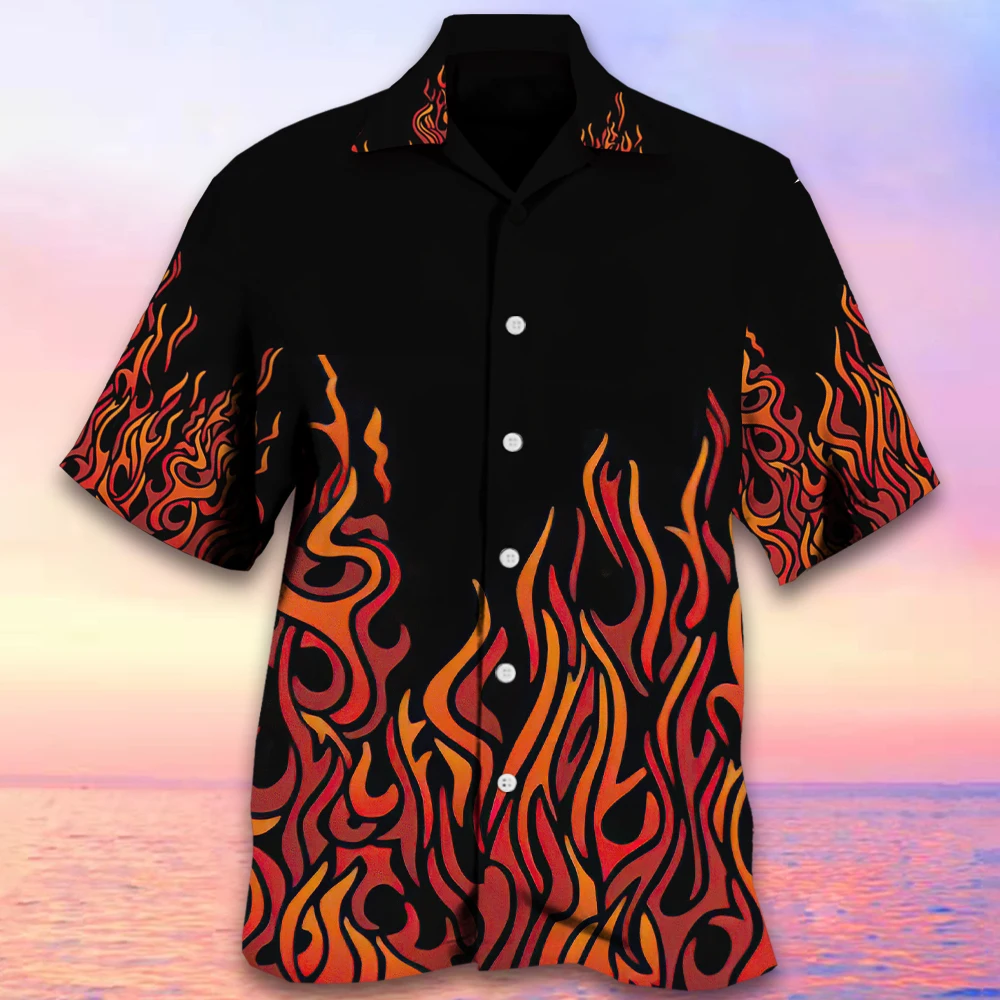 

Summer Flame Pattern Men's Shirt 3D Print High Quality Hawaii Cuban Clothing Daily Collar Holiday Casual Designer Short-sleeved