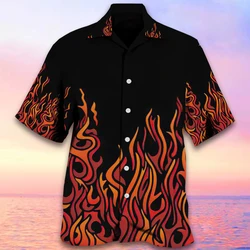 Sommer Flammen muster Herren hemd 3D-Druck hochwertige Hawaii kubanische Kleidung täglichen Kragen Urlaub lässig Designer kurz ärmelig