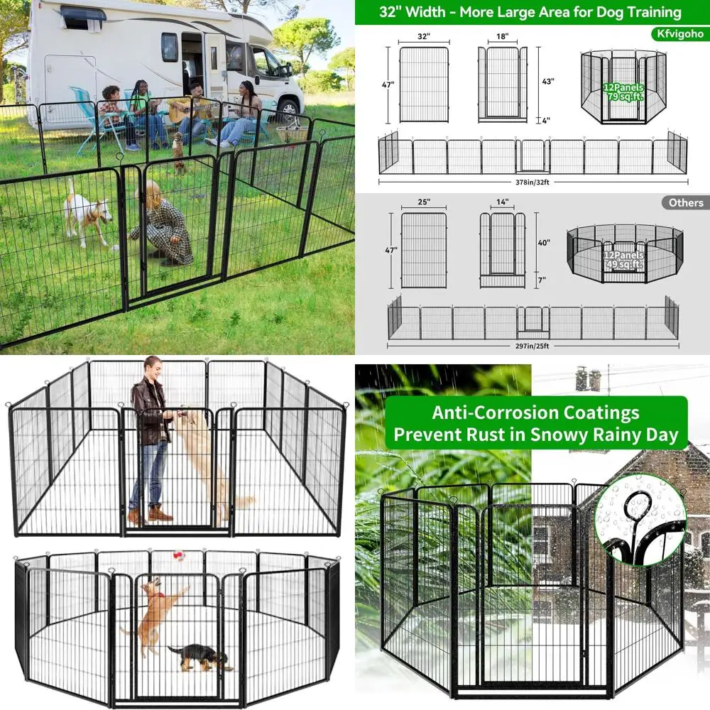 

Outdoor Heavy Duty Dog Playpen, 12-Panel, 47 Tall, Anti-Rust, Portable, 32FT, 79 Sq.ft, Snowy Black
