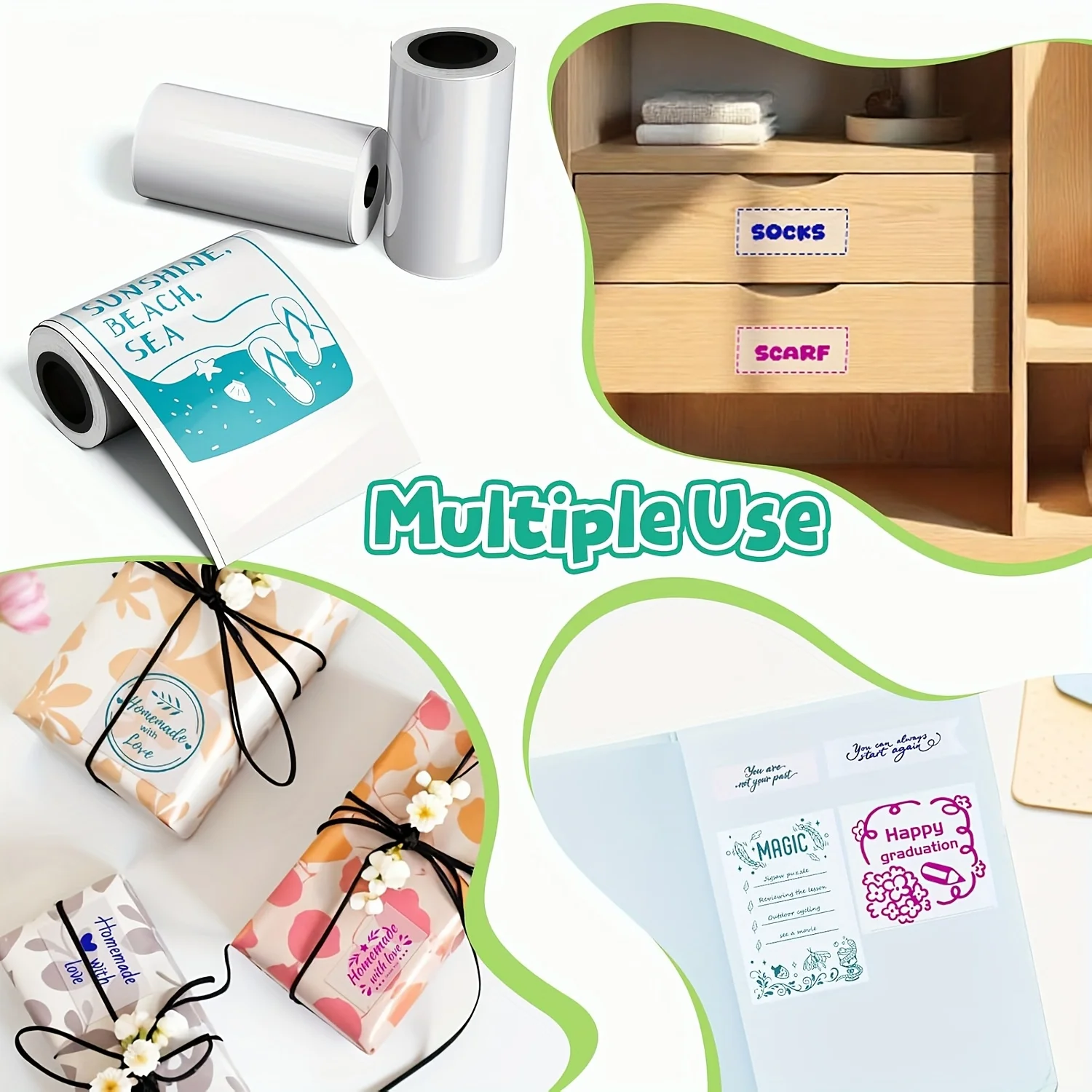 4/8 Rolls Clear Thermal Sticker Paper Self-Adhesive Multi-Use Labels for Notes, Photos & Receipts Universal Mini Printer Refills