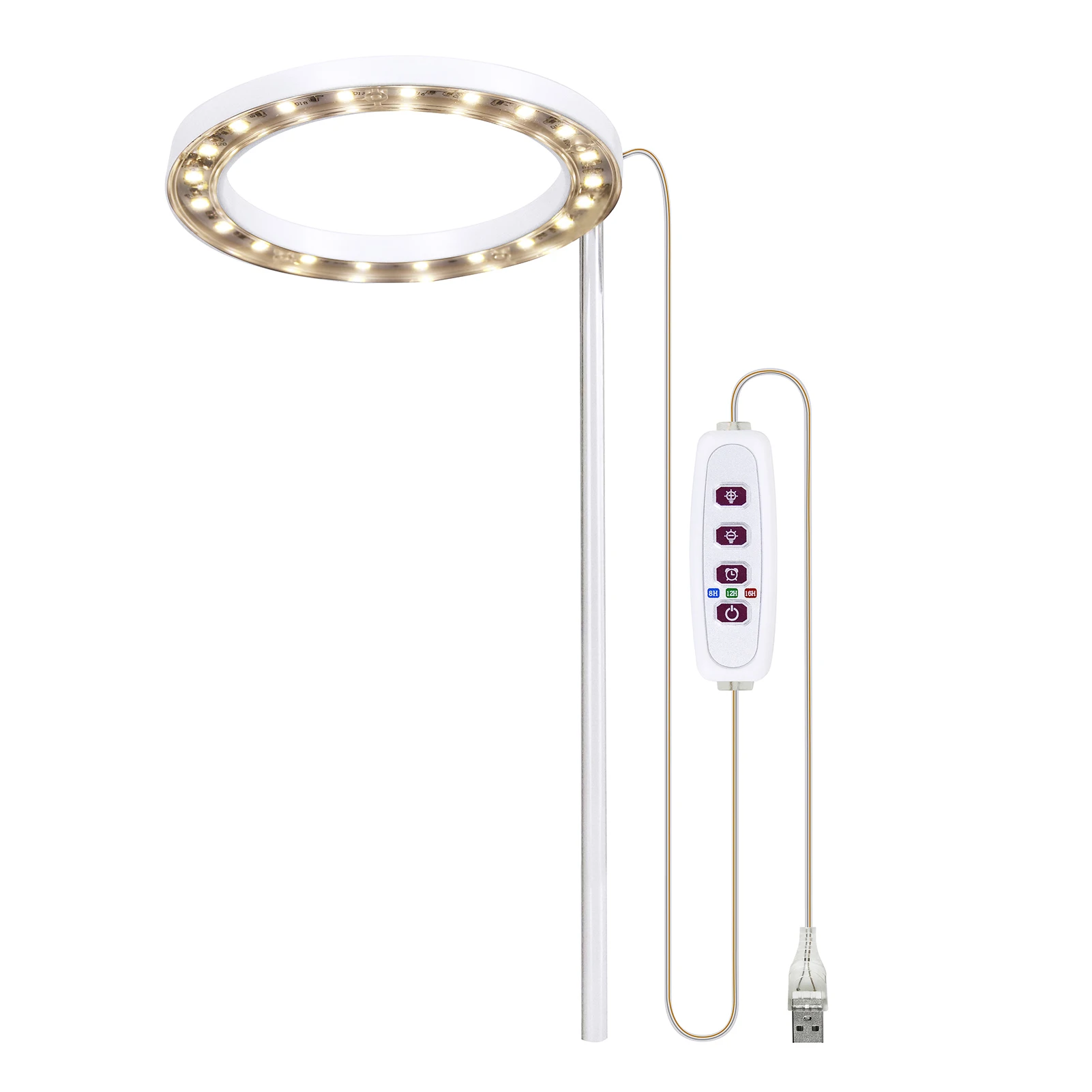 

20 LED Grow Lights Full Spectrum Plant Lights 5 Dimmable Levels Height Adjustable USB Angel Ring Lamp Gardening Tools