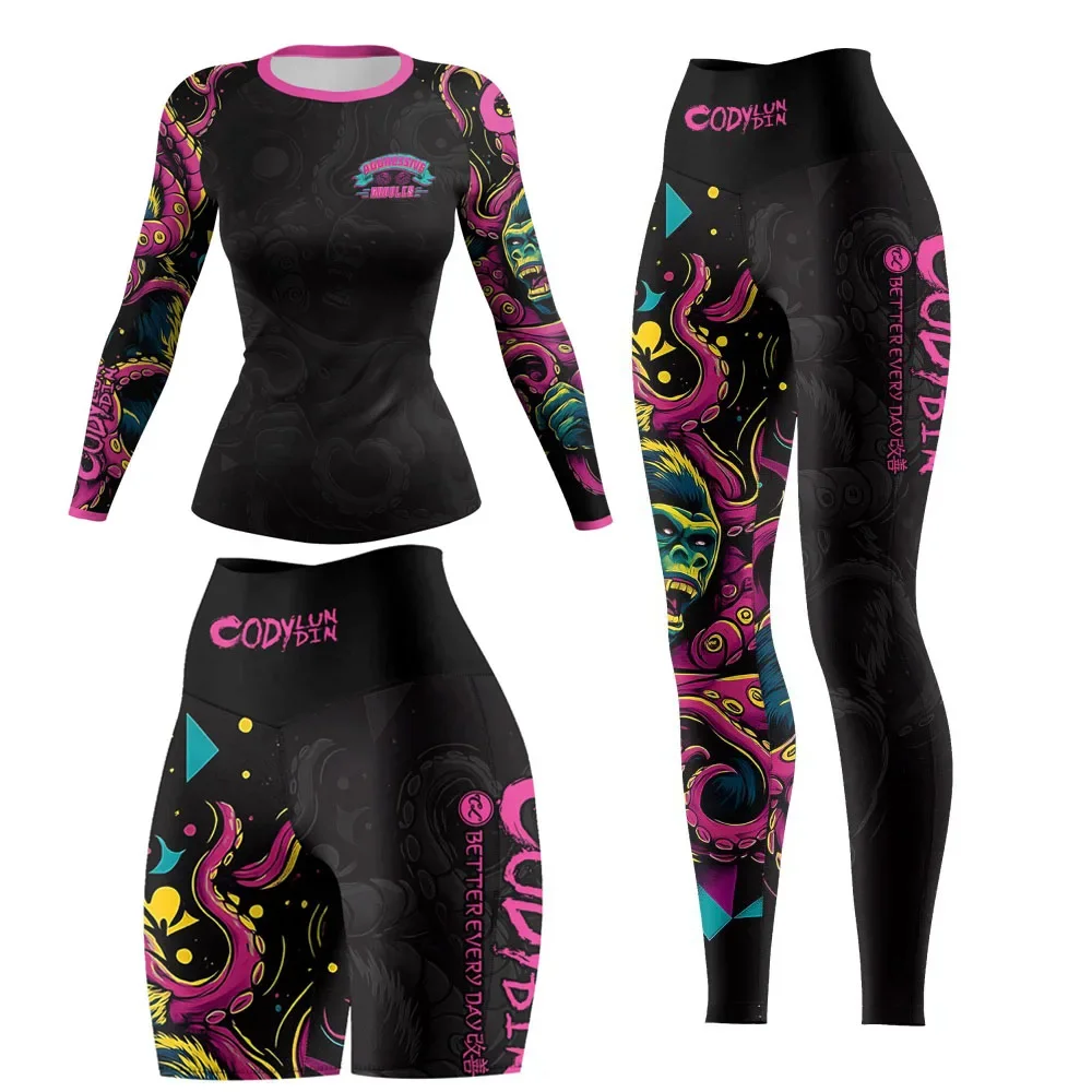 كودي لوندين جيو جيتسو Rashguard MMA تي شيرت + بانت النساء 4 قطعة/المجموعة رياضة الجري تصارع Bjj الملاكمة الرياضة الملاكمة التايلاندية السراويل الفانيلة #2