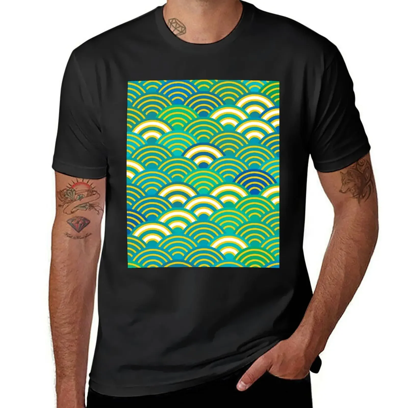 Seigaiha or seigainami abstract scales simple Spring Nature background with japanese circle T-Shirt anime tshirt t shirt men