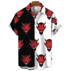 Fashion Summer Mens Hawaiian Casual Collar Shirts Short Sleeve Button Demon Print Beach Floral Fashion Vintage Clothing Shirts