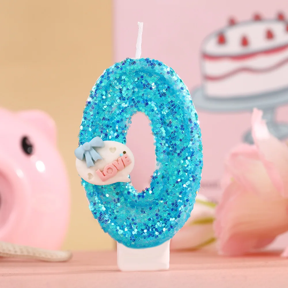 LOVE Heart-shaped Digital Birthday Candle - Sky Blue Ribbon Candle, Party Gift, Birthday and Anniversary Candle