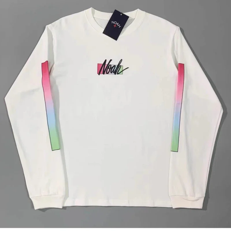 NOAH T-shirt with Colorful Printed Lines Arms Featuring European  American Fashion Brand Noah Loose Long Sleeved T-shirt