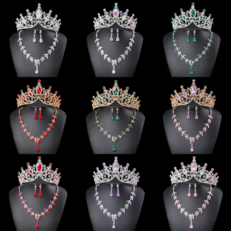 

Luxury Crystal Tiaras And Crowns Rhinestone Diadem Set For Women Prom Bridal Wedding Hair Accessories Jewelry Crown Set Tiara