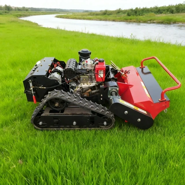 Heavy Duty 4-Stroke 190cc DIY Industrial Remote Controlled Tracked Lawnmower 80CM Cutting Width for
