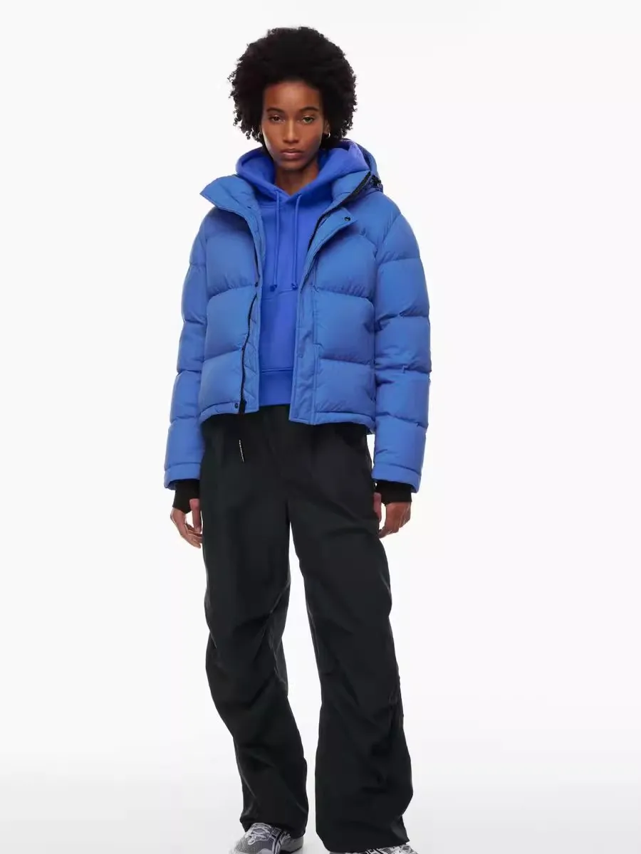 Aritzia 2026 Winter New Arrival Matte Blue Four-Box Waterproof Warmth Puffer Jacket Women's Commute Style Slim Fit Long Sleeve