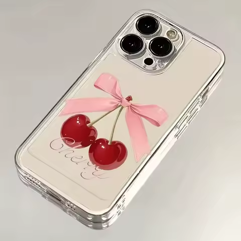 Cute Cherry Bow-Knot Clear Phone Case For Samsung A73 A71 A55 A54 A53 A52 A51 A50 A35 A34 A33 A25 A22 A21S 4G 5G Silicone Cover