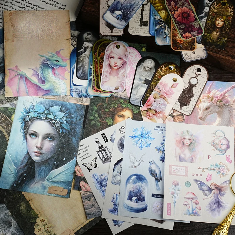 21Pcs Retro Night Fairy Tale Stickers Handmade DIY Background Decoration Stickers Phone Cases Stickers