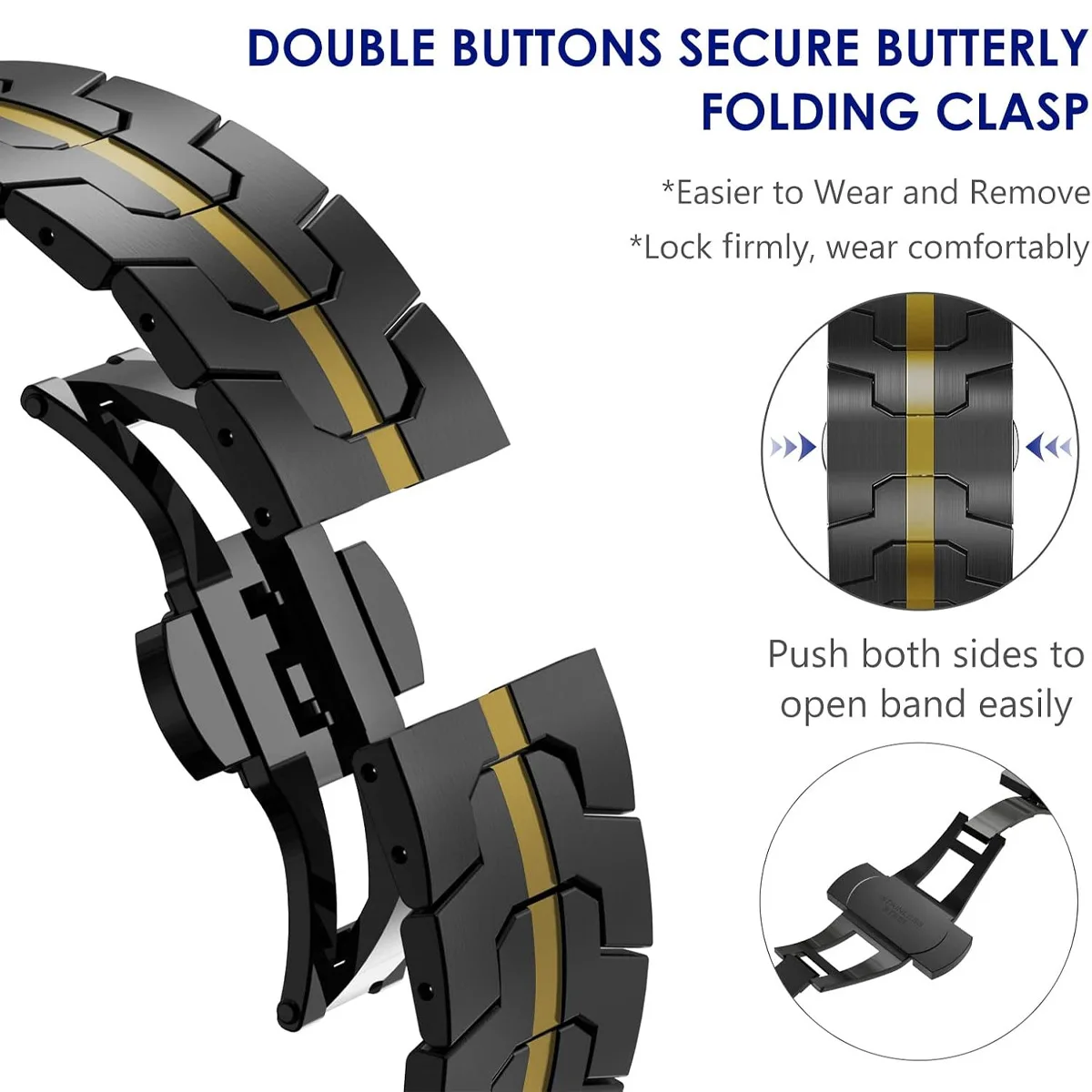New Bands for Samsung Watch8/8Classic Butterfly Buckle Male Man Watches Strap Stainless Steel Metal Strap