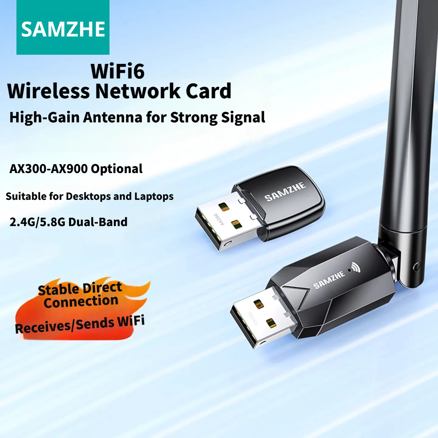 SAMZHE WiFi 6 USB Wireless Adapter, Dual Band 5G/2.4G Gigabit for Desktop PC/Laptop, High Speed Hotspot, External Network Card,