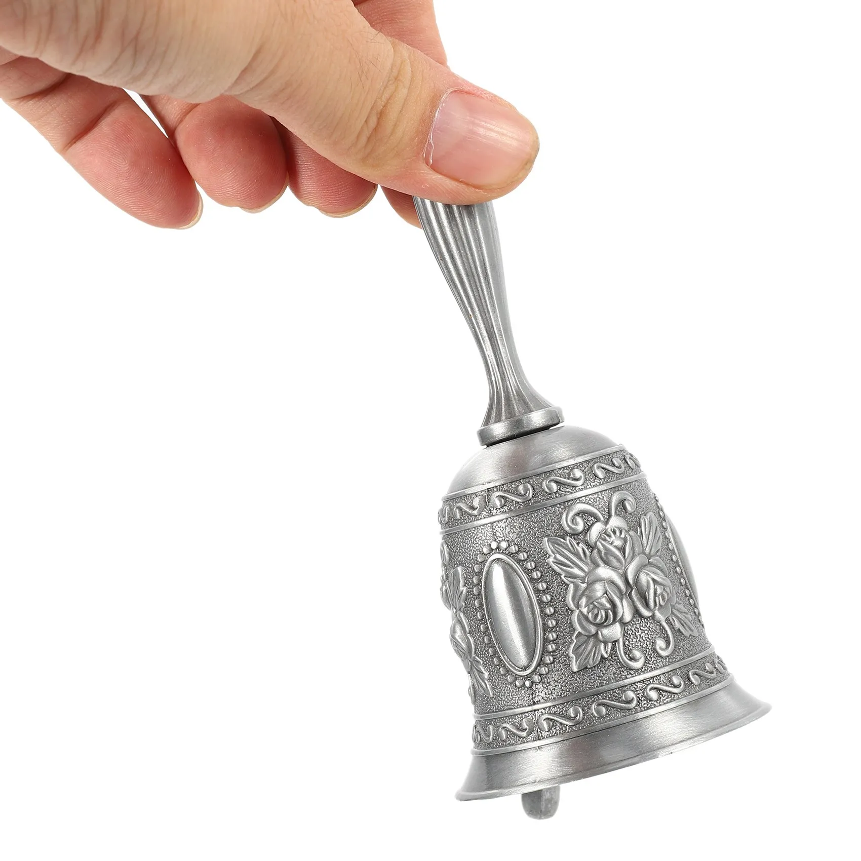 Hand Bell Metal Tone Ring Alarm Hand Hold Service Call Bell Desktop Bell Tea Dinner Bell Game Bell Christmas Bell Silver