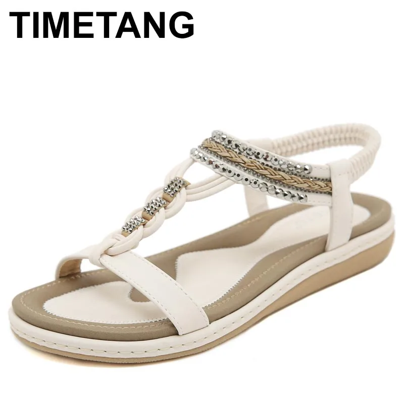 

Женские сандалии, летние повседневные нескользящие туфли из искусственной кожи с бриллиантами в богемном стиле, пляжные дорожные туфли на танкетке с открытым носком, римская обувь на платформе