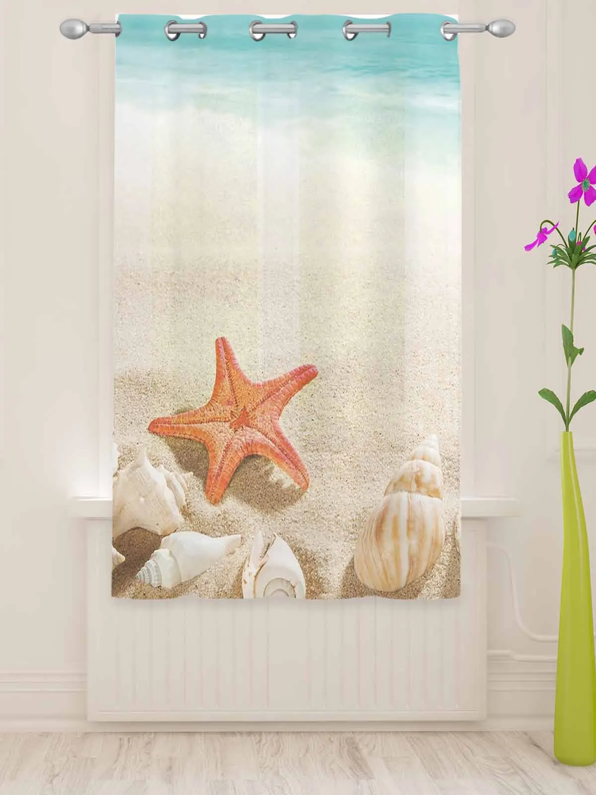 Summer Beach Starfish Shell Tulle Drapes for Living Room Bedroom Sheer Window Curtains Kitchen Balcony Modern Voile Curtains