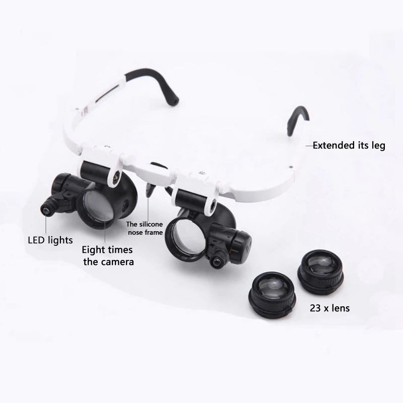 9892H-1 Spectacle Magnifier Multifunctional Headband Magnifying Glasses With Light With 8X 15X 23X Lens