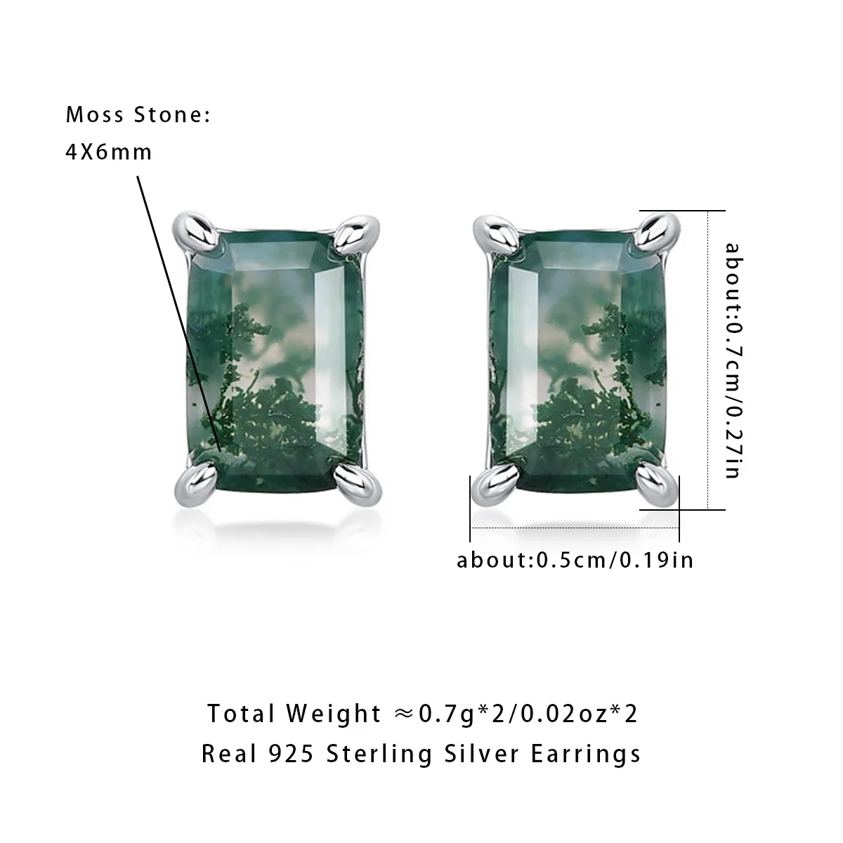 

AliMoss 4*6mm Geometry Cut Moss Agate Stud Earrings 925 Sterling Silver Earring for Women Anniversary Birthday Gifts