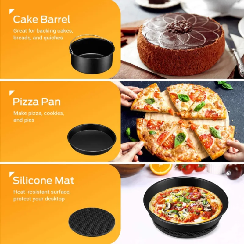 6/7/8 inch air fryer accessories set 10 pieces round cake baking mold pizza plate barbecue freidora de aire  deep fryer  oven