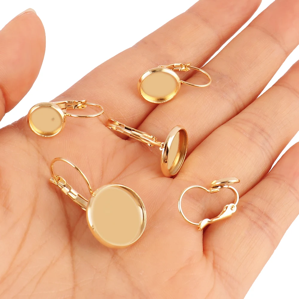 10Pcs Stainless Steel French Lever Back Earrings Base for Jewelry Making Supplies DIY Glass Cabochon Cameo Tray Earring Findings image 4
