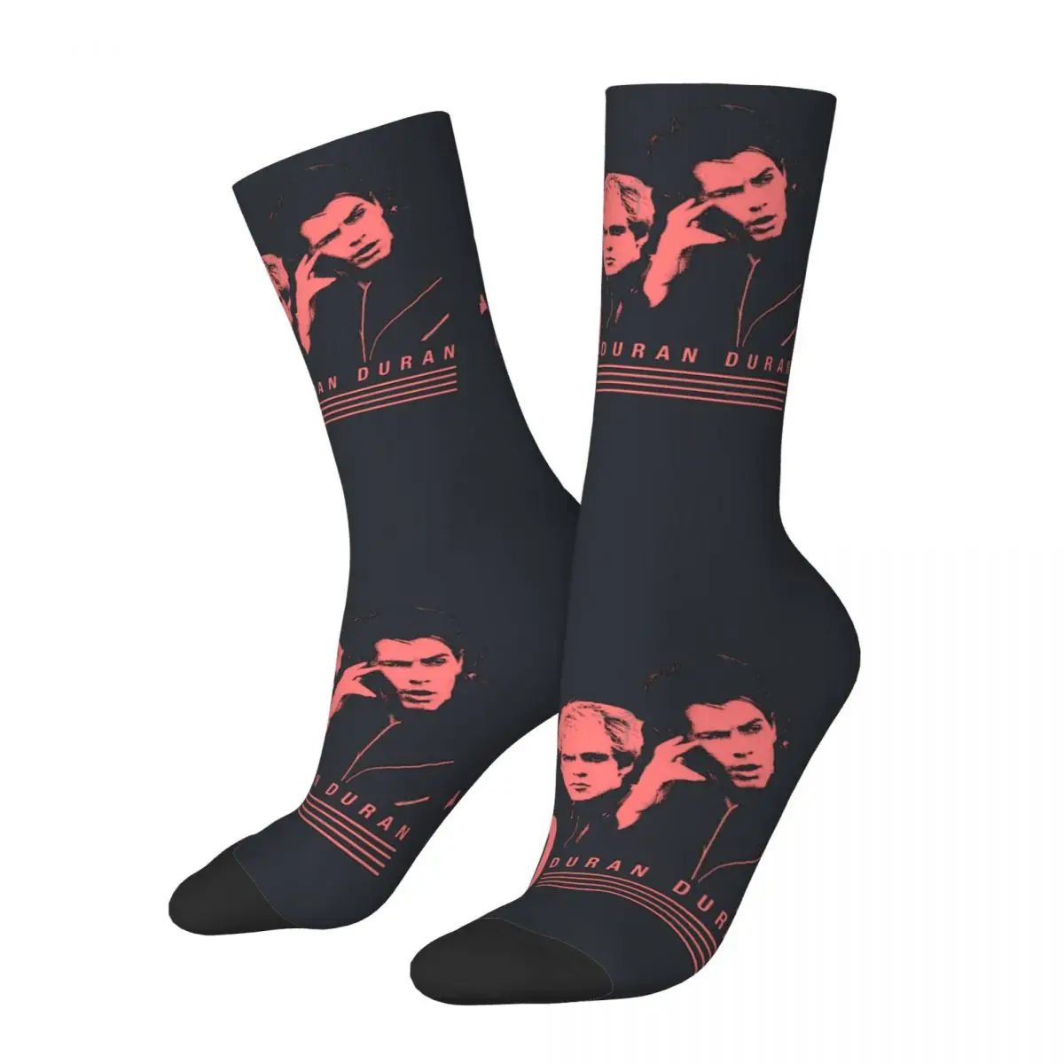 DURAN X2 80S STYLE COLORS BLACK BACKGROUND Men's Socks Retro Harajuku duran duran Novelty Casual Crew Sock official-website