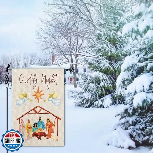 Jauageon O Holy Night Garden Flag Nativity Night Garden Flag Angels Winter Fe EYY IIX SSL