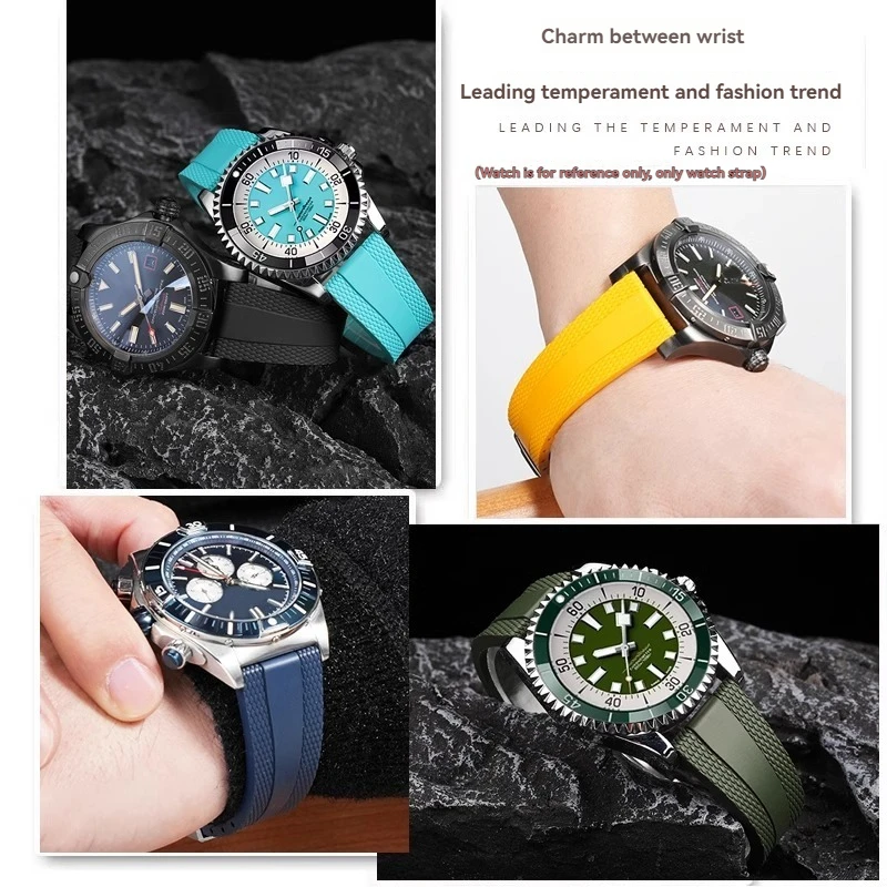 ل بريتلينغ سوبر المحيط المنتقم الأصفر الذئب Blackbird الميكانيكية B01 توقيت فلوروروبر حزام (استيك) ساعة FKM المطاط سوار 22 مللي متر