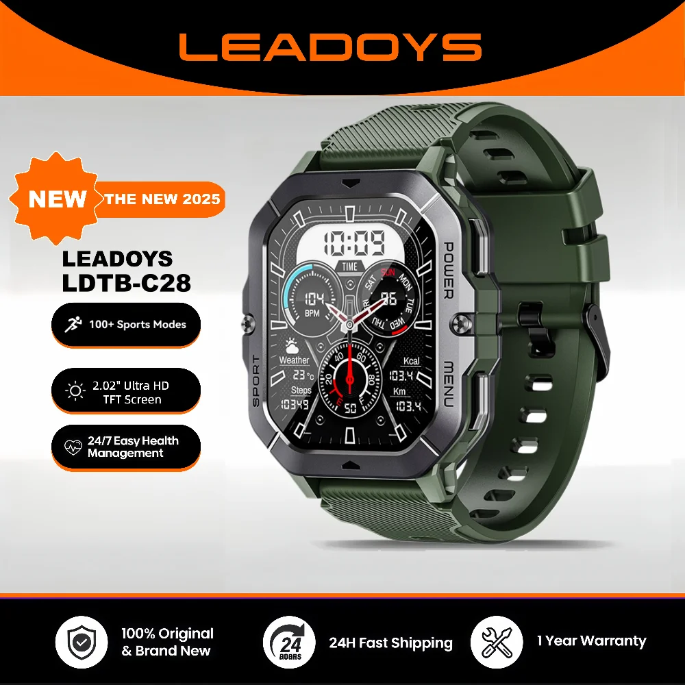 

LEADOYS-C28 Outdoor Smart Watch for Men, Bt Call, Large Memory, 1 Atm Waterproof, Sports Smartwatch, 410mAh Large Battery, 2.02