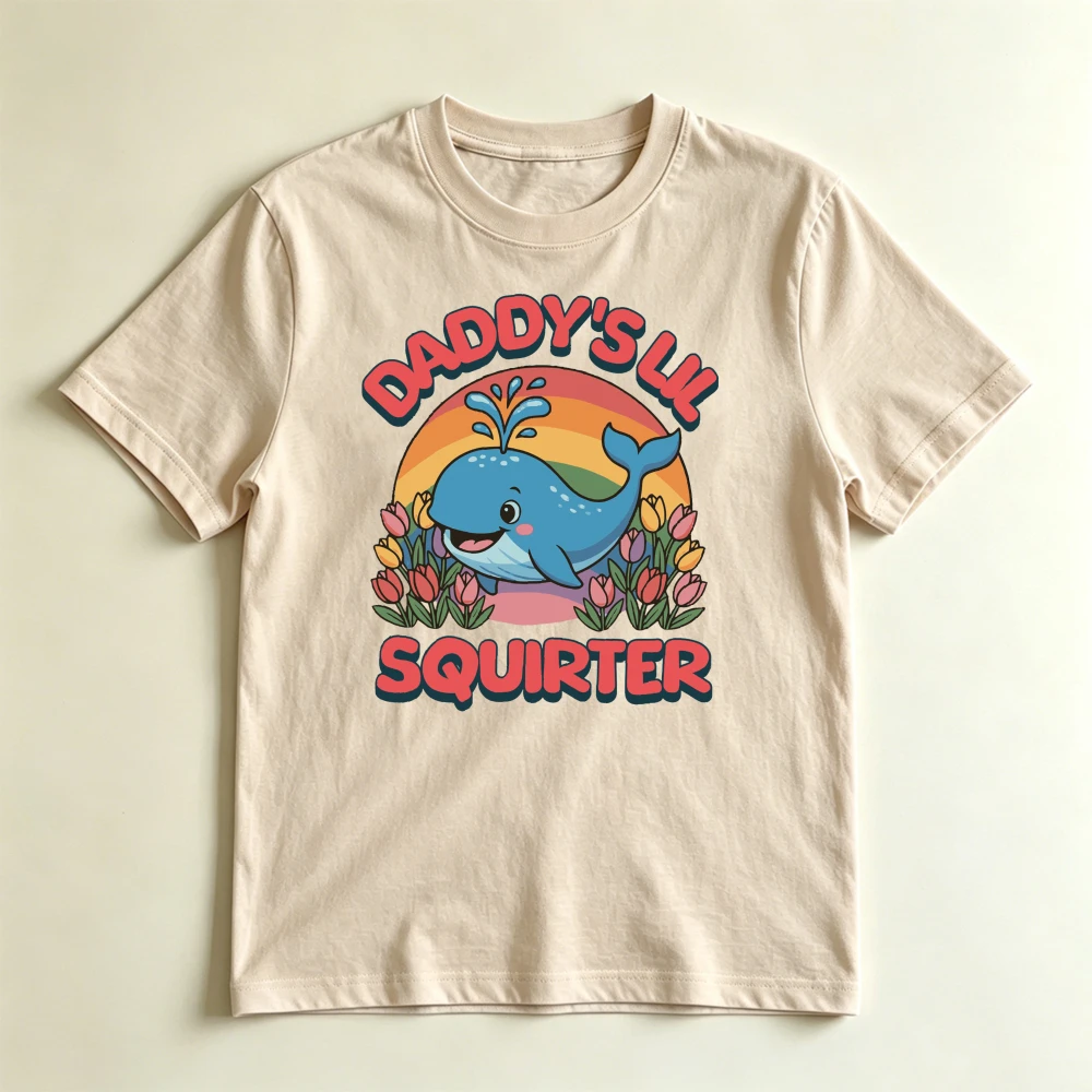 Daddy's Lil Squirter Cartoon Whale Tulip Rainbow Graphic T Shirt Cute Floral Sea Animal Print Tee Women Summer Tops