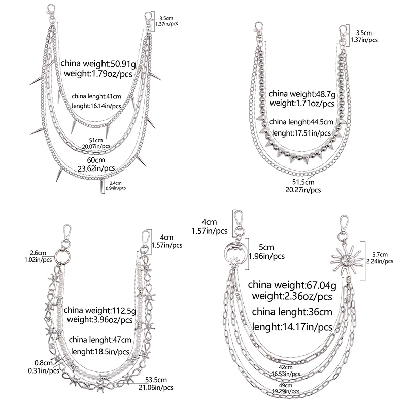 Персонализированная цепочка для брюк с луной и солнцем в стиле панк для мужчин и женщин, джинсовые цепочки, готический рок, многослойная поясная цепочка, аксессуары для одежды, подарки