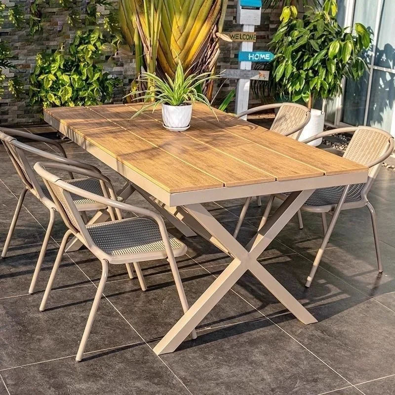 Outdoor outdoor tables and chairs courtyard villa plastic wood courtyard garden waterproof balcony leisure combination rain
