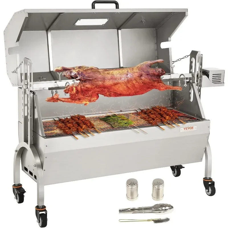 VEVOR Stainless Steel Rotisserie Grill with Hooded Cover, BBQ Whole Pig Lamb Goat Charcoal Spit Grill