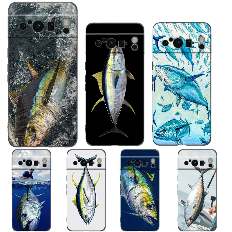 Bluefin Tuna Phone Case For Google Pixel 9 8 7 6 Pro XL 8A 6A 7A 5G Soft Shockproof TPU Black Cover Fundas