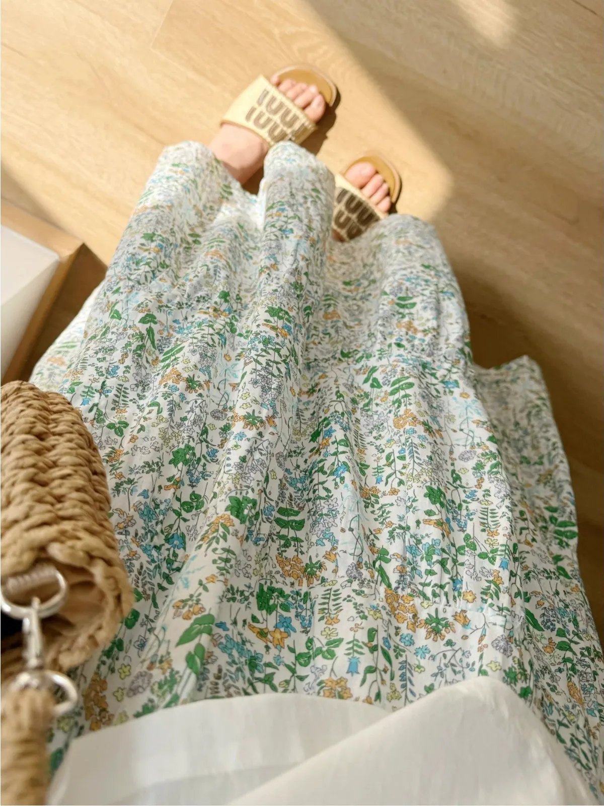 

Summer New een Floral ter Ne Dr Women's Gentle Sle Cake Skirt Slim A-Line Midi Skirt Faionable Long Skirt
