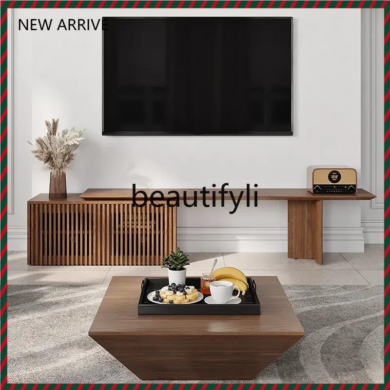 

D2520 Medieval solid wood TV cabinet, retro living room floor-to-ceiling side cabinet, Nordic small apartment household retracta