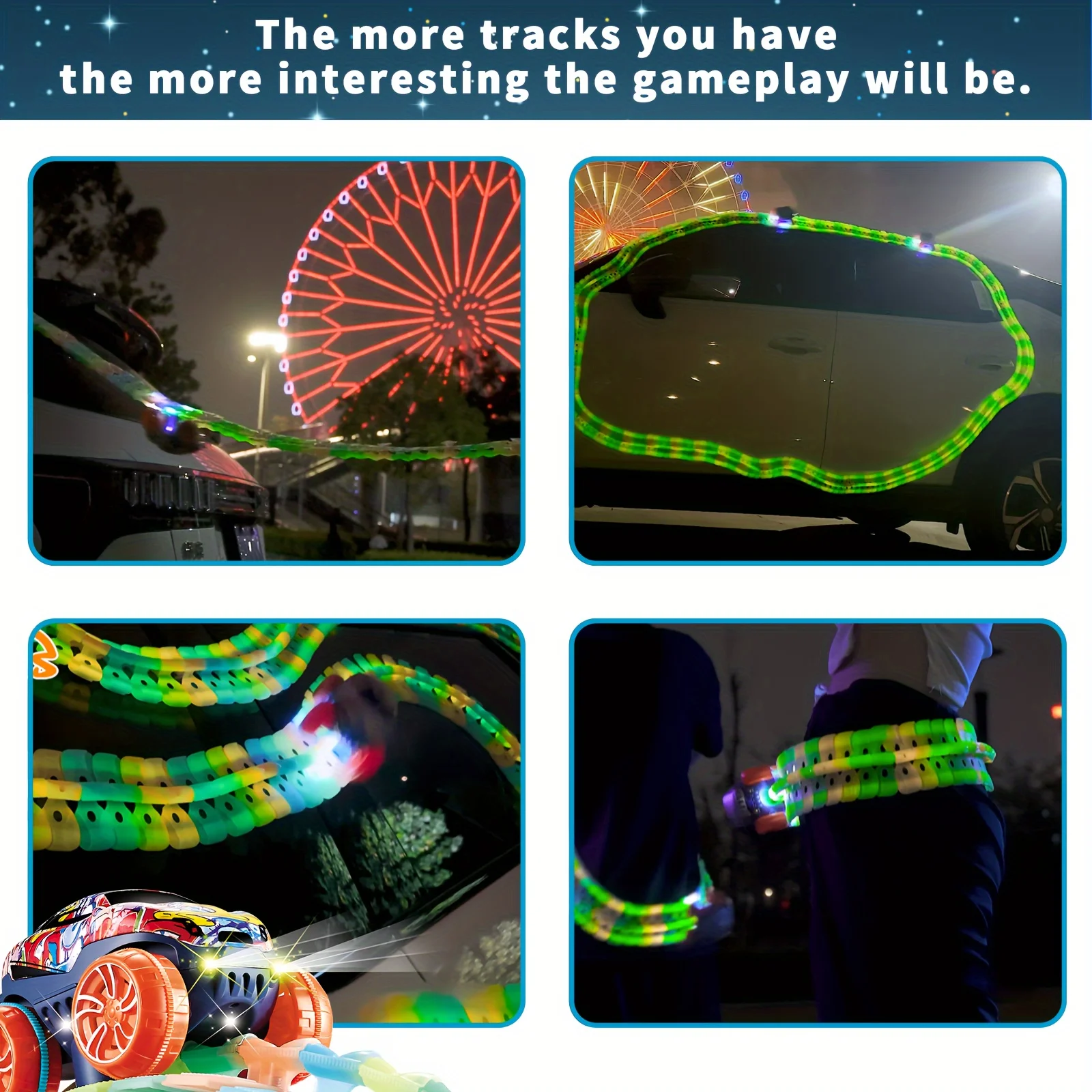 235PCS ฉากไดโนเสาร์ Luminous Track Car