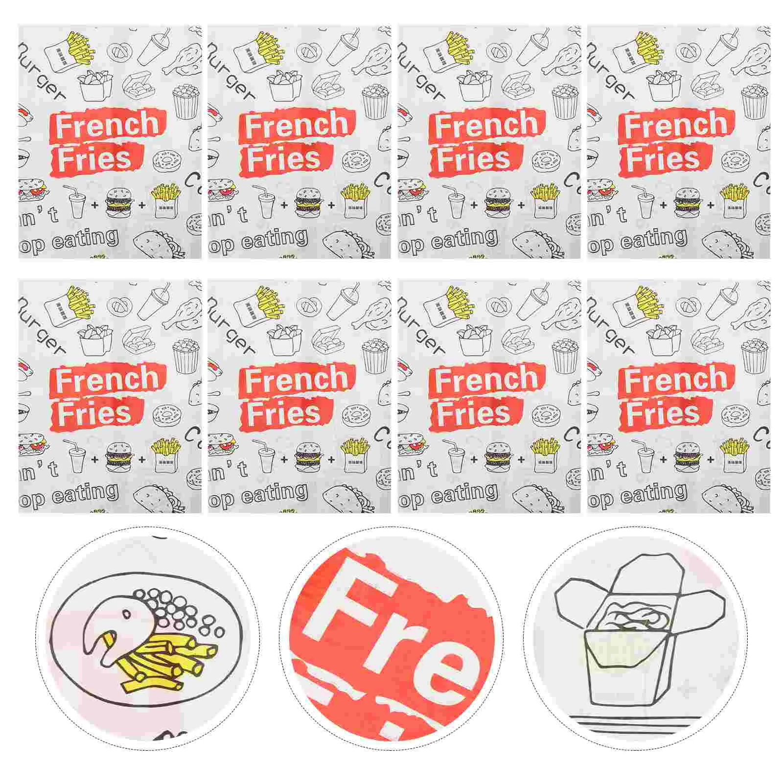 300 Pcs French Fries Greaseproof Paper Bag Reusable Drink Pouches Jumbo Bags Containers for Food Zipper Storage Kraft Snacks