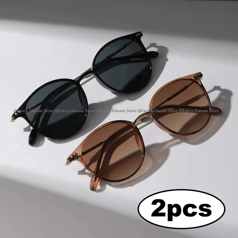 

2pcs Stylish Round Frame Sunglasses Unisex Retro UV400 Sun Glasses Eyewear Women Outdoor Goggle Riding Sports Shades Eyeglasses