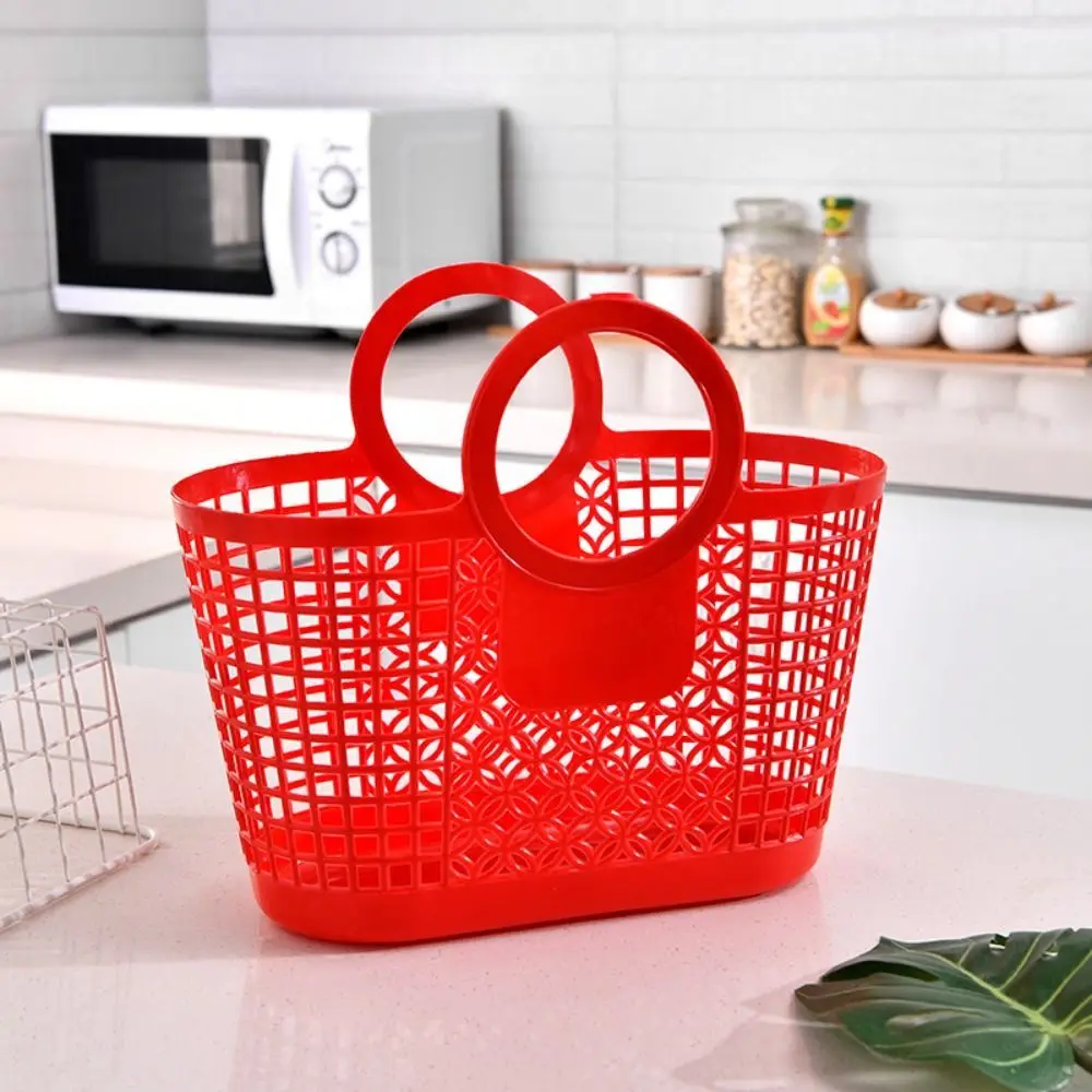 Hollow Plastic Shopping Baskets Kitchen Fruit Vegetable Storage Basket Portable Shower Bath Baskets Child Toys Snack Organizer