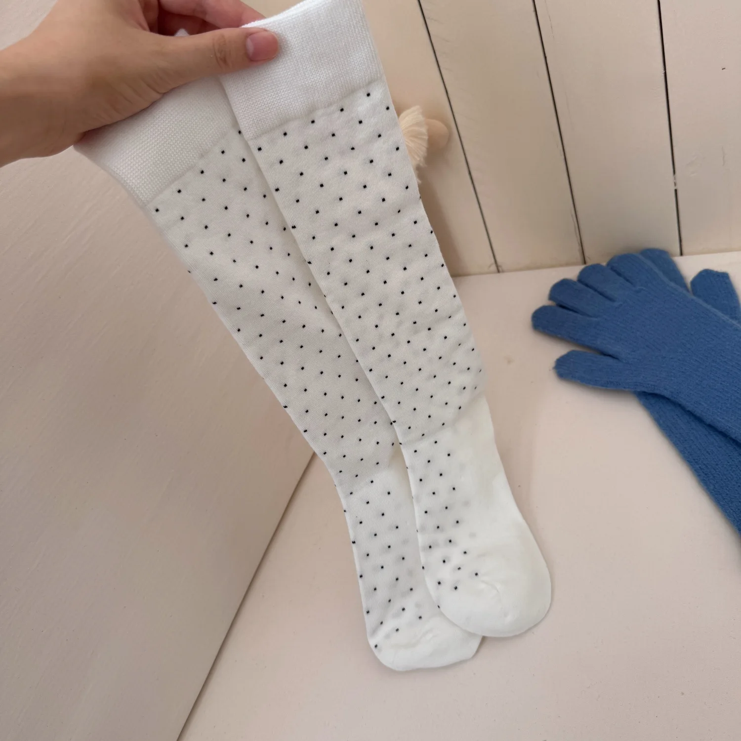 SP & CITY ريترو البولكا نقطة التخسيس العجل الجوارب النسائية كلية نمط القطن تنفس الجوارب الطويلة الكورية موضة لينة عادية جورب #5