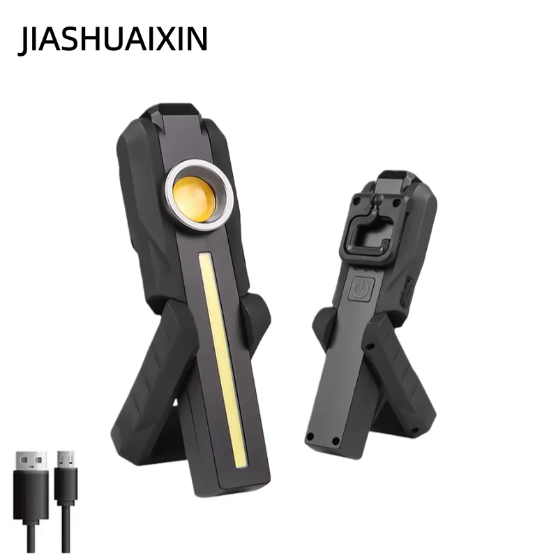 

JIASHUAIXIN Многофункциональный COB + светодиодный складной магнитный предупредительный светильник с зарядкой через USB, рабочий светильник высокой интенсивности, светильник для ремонта автомобиля