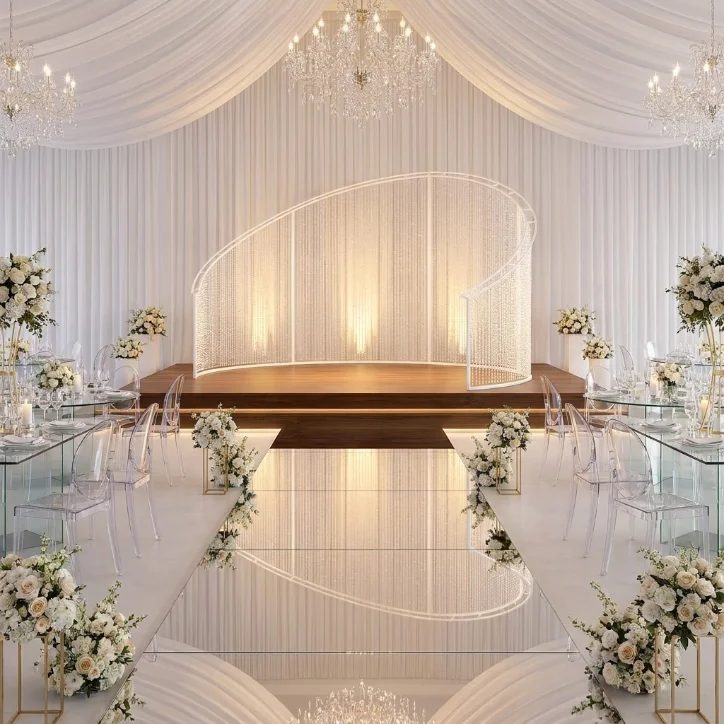 Adjustable 2‑2.4m Double Ring Wedding Arch Curved Backdrop Stand with 150Pcs Octagonal Beads, Metal Frame for Outdoor Party Cere