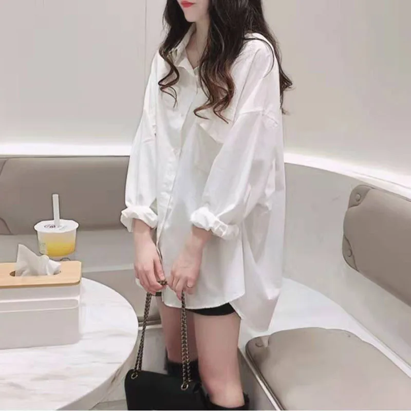 Casual Pure Color irt Jaet plus Size Donna Lungo Sve Colletto rovesciato con bottoni Top di media lunghezza Design ket grande